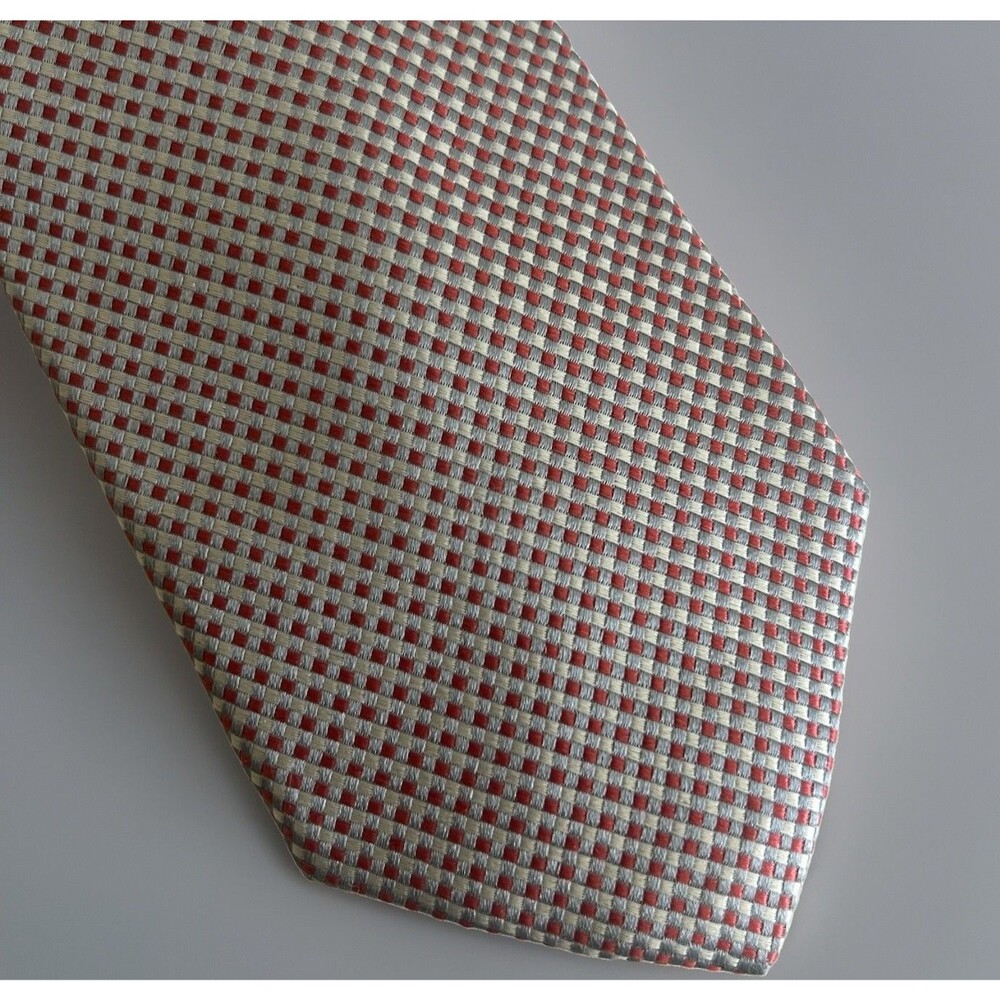 LANVIN Paris Vintage Men's Micro Check Textured Silk Necktie Blue Red Orange